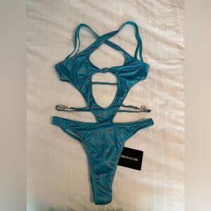 PrettyLittleThing Blue Cut-Out Swimsuit